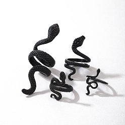 Negro 4 piezas 4 conjunto de anillos de dedo de aleación de estilo, serpiente, negro, diámetro interior: 18 mm, 1pc/orzuelo