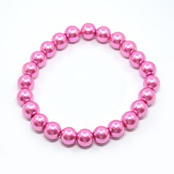 Magenta Stretchy Glass Pearl Bracelets, with Elastic Cord, Magenta, 8x55mm