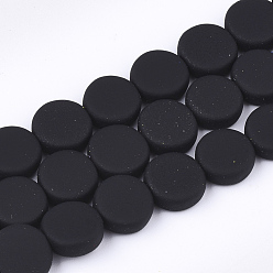 Black Spray Painted Non-magnetic Synthetic Hematite Beads Strands, Flat Round, Black, 8x3mm, Hole: 1mm, about 48pcs/strand, 15.7 inch