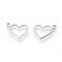 Stainless Steel Color 304 Stainless Steel Open Pendants,, Heart, Hollow, Stainless Steel Color, 10x14x0.8mm, Hole: 1.4mm