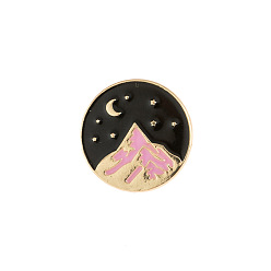 Pink Pins aleación del esmalte, broche para ropa de mochila, llano redondo con la montaña, rosa, 24 mm