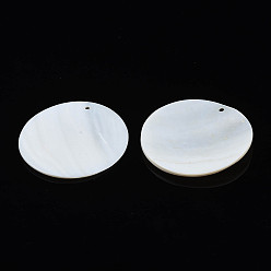 Seashell Color Natural Freshwater Shell Pendants, Flat Round, Seashell Color, 49~50x1.5~5.5mm, Hole: 1.8mm