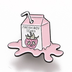 Pink Word Fresh Boy Tears Enamel Pin, Strawberry Milk Alloy Badge for Backpack Clothes, Electrophoresis Black, Pink, 29x30.5x1.5mm, Pin: 1.2mm