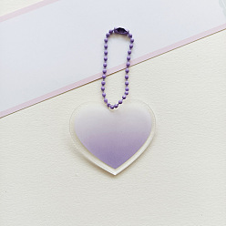 Pourpre Moyen Ébauches de porte-clés en plastique de couleur dégradée, avec des chaînes de billes, forme de coeur, support violet