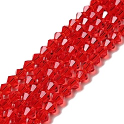 Rouge Imitation cristal autrichien 5301 perles bicône, Perles en verre à facettes, rouge, 4x4mm, Trou: 1mm, Environ 88~89 pcs/chapelet, 12.99~13.39 pouce
