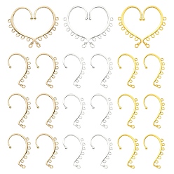 Mixed Color 18Pcs 3 Colors Alloy Ear Cuff Findings, Climber Wrap Around Earring Findings, with Horizontal Loops, Long-Lasting Plated, Mixed Color, 58x34mm, 6Pcs/color