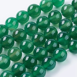 Green Natural Agate Beads Strands, Dyed, Round, Green, 10mm, Hole: 1mm, about 38pcs/strand, 15.75 inch