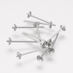 Stainless Steel Color 304 Stainless Steel Stud Earring Findings, For Half Drilled Beads, Stainless Steel Color, 14x0.7~3mm