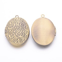 Antique Bronze Brass Locket Pendants, Picture Frame Charms for Necklace, Antique Bronze, Oval,  about 24mm wide, 34mm long, hole: 2mm