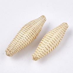 Antique White Handmade Reed Cane/Rattan Woven Beads, For Making Straw Earrings and Necklaces, No Hole/Undrilled, Rice, Antique White, 45~50x12~15x12~15mm