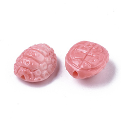 Rose Chaud Perles de corail synthétiques sculptés, forme de carapace de tortue, teint, rose chaud, 12.5x10.5x7mm, Trou: 1.4mm
