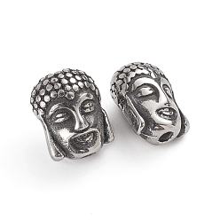 Античное Серебро Буддийские 304 бусы из нержавеющей стали, Голова Будды, античное серебро, 11.5x9x7 мм, отверстие : 1.8 мм