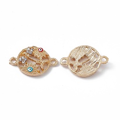 Oro Dijes de conector de diamantes de imitación de cristal de aleación, con esmalte, eslabones redondos planos con colorida flor de mal de ojo, dorado, 23x16x3 mm, agujero: 1.8 mm