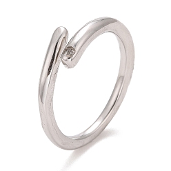 Couleur Acier Inoxydable 304 anneau de manchette ouvert minimaliste en acier inoxydable avec zircone cubique transparente pour femme, couleur inox, diamètre intérieur: 14~17.3 mm
