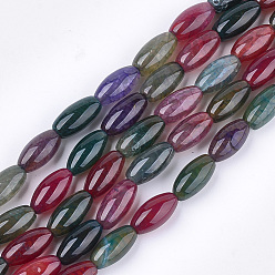 Natural Agate Natural Agate Beads Strands, Dyed, Rice, Mixed Color, 15~16x8mm, Hole: 1mm, about 23~24pcs/strand, 14.1 inch~14.7 inch