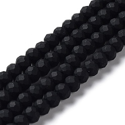 Black Glass Beads Strands, Faceted, Frosted, Rondelle, Black, 6x4.5mm, Hole: 1mm, about 86pcs/strand, 16.14''(41cm)