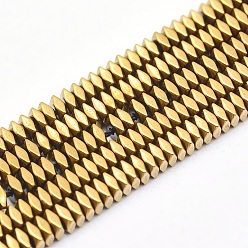 Golden Plated Electroplate Non-magnetic Synthetic Hematite Beads Strands, Vacuum Plating, Faceted, Square, Golden Plated, 2x2x1mm, Hole: 0.6mm, about 406pcs/strand, 15.7 inch(40cm)