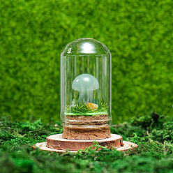 Green Aventurine Glass Dome Cover with Natural Green Aventurine Mushroom Inside, Cloche Bell Jar Terrarium with Cork Base, Micro Landscape Garden Decoration Accessories, 30x55mm