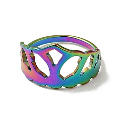 Rainbow Color Ion Plating(IP) 201 Stainless Steel Crown Thick Finger Ring for Women, Rainbow Color, US Size 6 1/4(16.7mm)