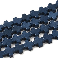 Prussian Blue Synthetic Coral Beads Strands, Dyed, Cross, Prussian Blue, 7.5~8.5x8~9x3~3.5mm, Hole: 1mm, about 40pcs/strand, 12.5 inch~12.7 inch(31.8~32.3cm)