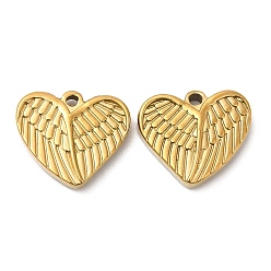 Real 18K Gold Plated 304 Stainless Steel Pendants, Heart with Wing Charm, Real 18K Gold Plated, 15.5x18x4mm, Hole: 1.5mm