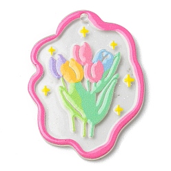 Colorful Transparent Glitter Dust Powder, Acrylic Pendants, Flower, Colorful, 39x28.5x2mm, Hole: 1.8mm