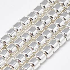 Silver Plated Electroplate Non-magnetic Synthetic Hematite Beads Strands, Column, Silver Plated, 6x5mm, Hole: 2.5mm, about 82pcs/strand, 15.7 inch
