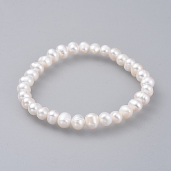 Blanco Pulseras del estiramiento de perlas naturales, blanco, 2-1/8 pulgada (5.3 cm)