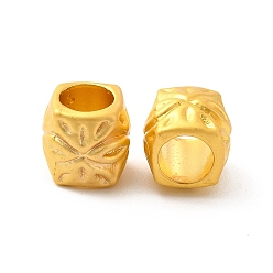 Matte Gold Color Rack Plating Alloy European Beads, Large Hole Beads, Lead Free & Cadmium Free & Nickel Free, Rectangle with Flower, Matte Gold Color, 8.5x9x9mm, Hole: 5.5mm