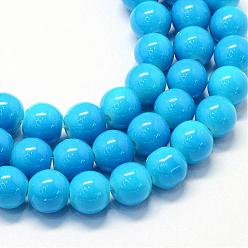 Bleu Ciel Foncé Bicarbonate de verre peinte rangées de perles rondes, bleu profond du ciel, 6.5mm, Trou: 1.5mm, Environ 145 pcs/chapelet, 31.8 pouce