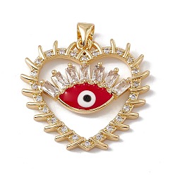 Real 18K Gold Plated Brass Micro Pave Clear Cubic Zirconia Enamel Pendants, Cadmium Free & Nickel Free & Lead Free, Rack Plating, Heart with Eye Pattern, Real 18K Gold Plated, 27.3x25.2x3.5mm, Hole: 3.5x5mm