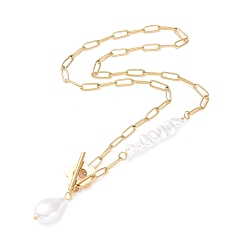 Oro Collar de perla de imitación de plástico con colgante de flor, chapado de iones (ip) 304 joyas de acero inoxidable para mujer, dorado, 17.32 pulgada (44 cm)