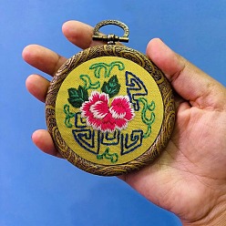 Goldenrod DIY Pendant Decoration Embroidery Kits, Including Printed Cotton Fabric, Embroidery Thread & Needles, Embroidery Hoop, Peony Pattern, Goldenrod, Embroidery Hoop: 100mm