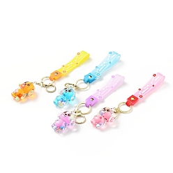 Mixed Color Dog Acrylic Pendant Keychain, with Light Gold Tone Alloy Lobster Claw Clasps, Iron Key Ring and PVC Plastic Tape, Mixed Color, 18cm