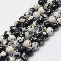 Noir Naturelles océaniques jade blanc brins de perles, teint, ronde, noir, 10mm, Trou: 1mm, Environ 37~40 pcs/chapelet, 15.75 pouce (40 cm)