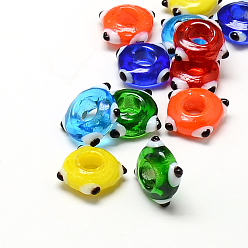 Couleur Mélangete Perles lampwork, perles au chalumeau, faits à la main, donut, Perles avec un grand trou   , couleur mixte, 17~18x16~18x5~6mm, Trou: 6mm