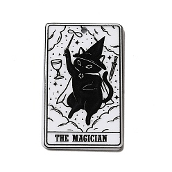 Черный Акриловые подвески с принтом на тему Таро, прямоугольник с подвесками в виде котов, волшебник я, 39x24x2.5 мм, отверстие : 1.8 мм