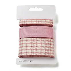 Pink 9 Yards 3 Styles Tartan Print Polyester Ribbon, for DIY Handmade Craft, Hair Bowknots and Gift Decoration, Pink, 3/8~1-5/8 inch(10~40mm) about 3 yards/style
