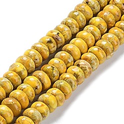 Золотистый Натуральные имперские нитки из бисера яшмы, окрашенные, рондель, золотые, 8x5 мм, отверстие : 0.7 мм, около 80~84 шт / нитка, 15.94~16.14 дюйм (40.5~41 см)