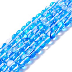 Bleu Dodger Brins synthétiques de perles de lune, ronde, Dodger bleu, 8mm, Trou: 1mm, Environ 48 pcs/chapelet, 14.57''~15.35'' (37~39 cm)