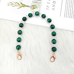 Dark Green Glass Beads Bag Handles, with Metal Lobster Clasp, for Bag Straps Replacement Accessories, Dark Green, 31cm