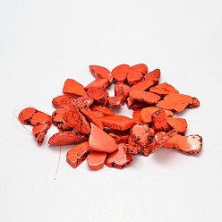 Naranja Rojo Hebras de cuentas de magnesita natural teñidas, pepitas, rojo naranja, 18~24x28~36x5~6 mm, agujero: 0.8 mm