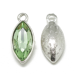 Light Green Alloy Glass Pendants, Faceted, Horse Eye, Platinum, Light Green, 20x9x5mm, Hole: 1.5mm