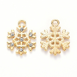 Light Gold Alloy Pendants, with Crystal Rhinestone, for Christmas, Snowflake, Light Gold, Light Gold, 18x14x2mm, Hole: 2mm
