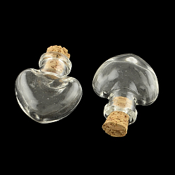 Clair Bouteille en verre de coeur pour les conteneurs de perles, avec bouchon en liège, souhaitant bouteille, clair, 25x22x11mm, Trou: 6mm, goulot d'étranglement: 9.5 mm de diamètre, capacité: 1 ml (0.03 fl. oz)