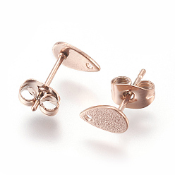 Rose Gold Ion Plating(IP) 304 Stainless Steel Stud Earring Findings for Dangle Charms, Textured Teardrop, Rose Gold, teardrop,: 8x5mm, Hole: 1mm, Pin: 0.7mm