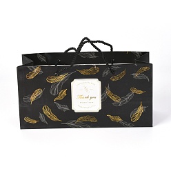 Noir Sacs-cadeaux en papier rectangle, sacs à provisions, avec poignées, motif de plume, noir, 24.8x27x0.6 cm