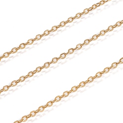 Золотой Ионное покрытие (ip) 304 кабельные цепи из нержавеющей стали, с катушкой, Плоско-овальные, для изготовления ювелирных изделий, пайки, золотые, 2x1.5x0.4 мм, около 65.61 футов (20 м) / рулон