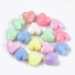 Couleur Mélangete Perles acryliques opaques, facette, cœur, couleur mixte, 12.5x13x7.5mm, trou: 2.5 mm, environ 830 pcs / 500 g