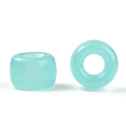 Pale Turquoise Transparent & Luminous Plastic Beads, Frosted, Glow in the Dark, Barrel, Pale Turquoise, 9x6mm, Hole: 3.8mm, about 1900pcs/500g